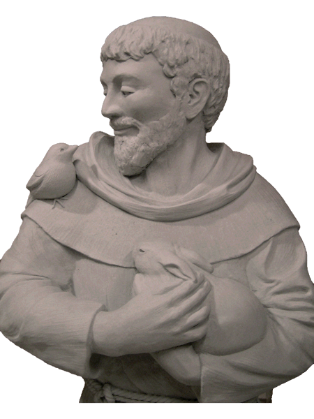 St Francis of Assisi with bird and rabbit outdoor sculpture for sale, close view